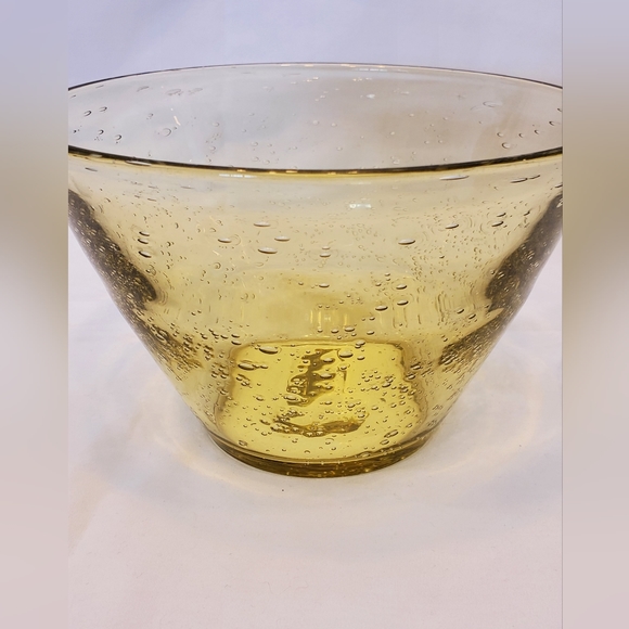 Vintage Hand Blown Bubble Art Glass Medium Amber Bowl - Picture 6 of 8